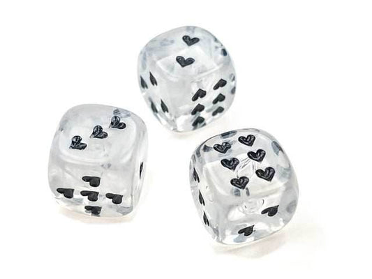 Heart 16mm Cirrus® w/pips White/black d6 | Heart Dice - 