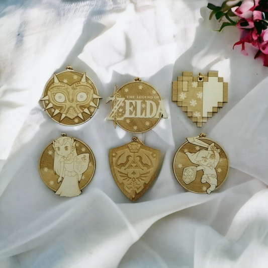 Set of 6 Legend of Zelda Ornaments Wooden Coasters - Handmade Gift - Housewarming - Wood Kitchenware-0