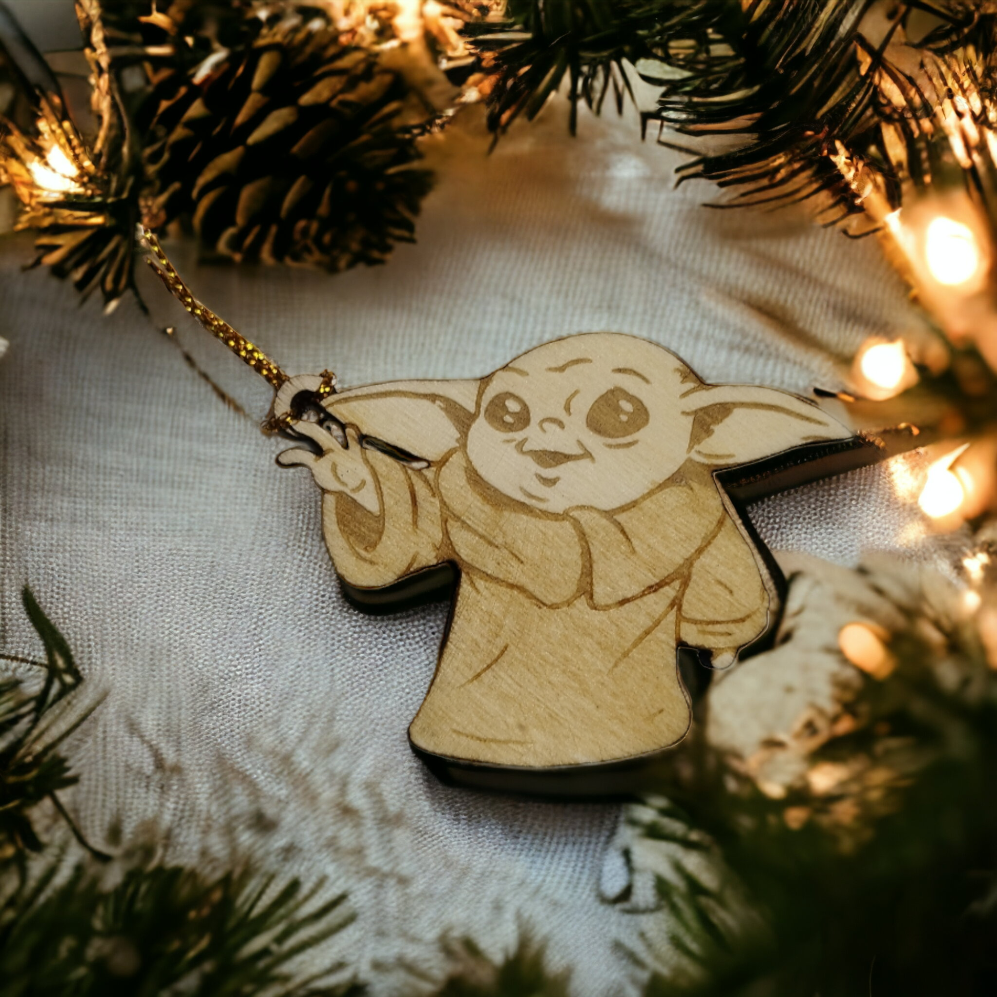 Set of 6 Baby Yoda Ornaments Wooden Coasters - Handmade Gift - Housewarming - Wood Kitchenware