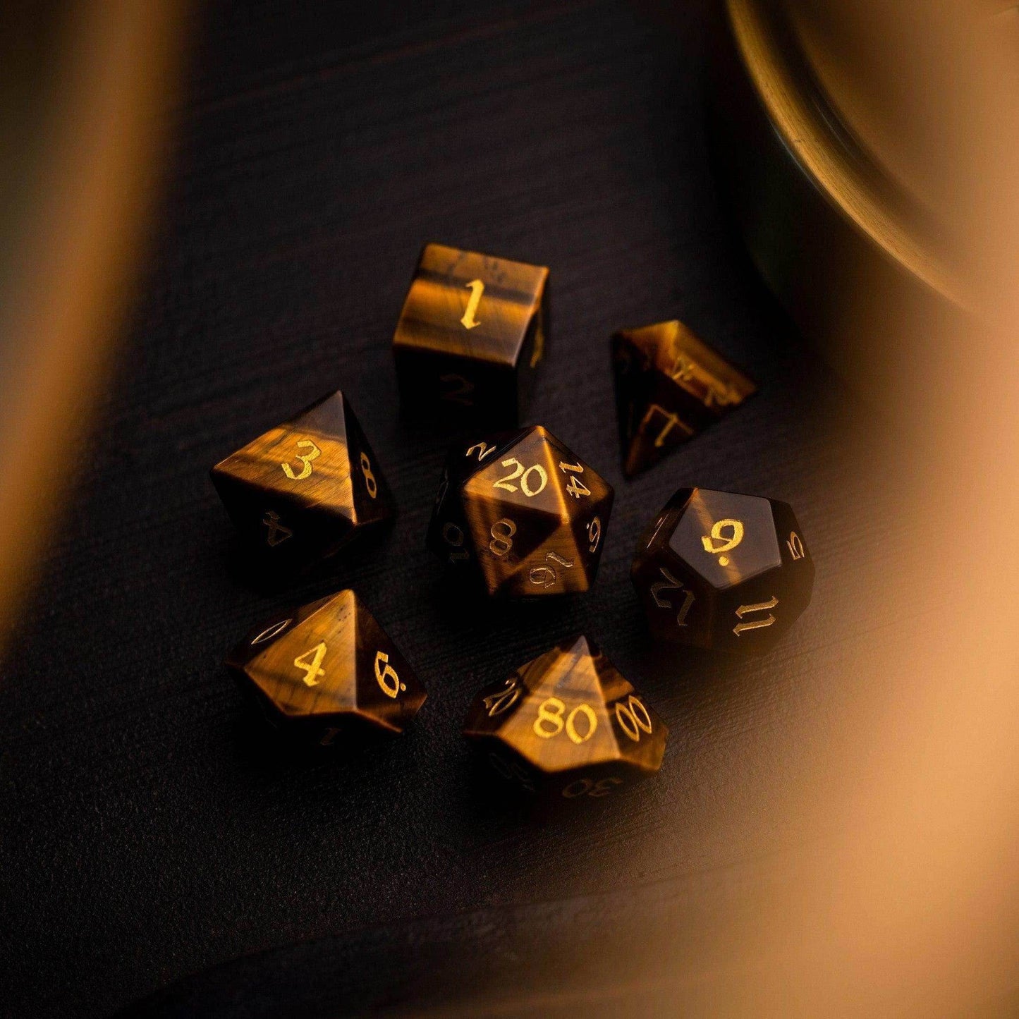 Yellow Tigers Eye Gemstone DND Dice Set - 