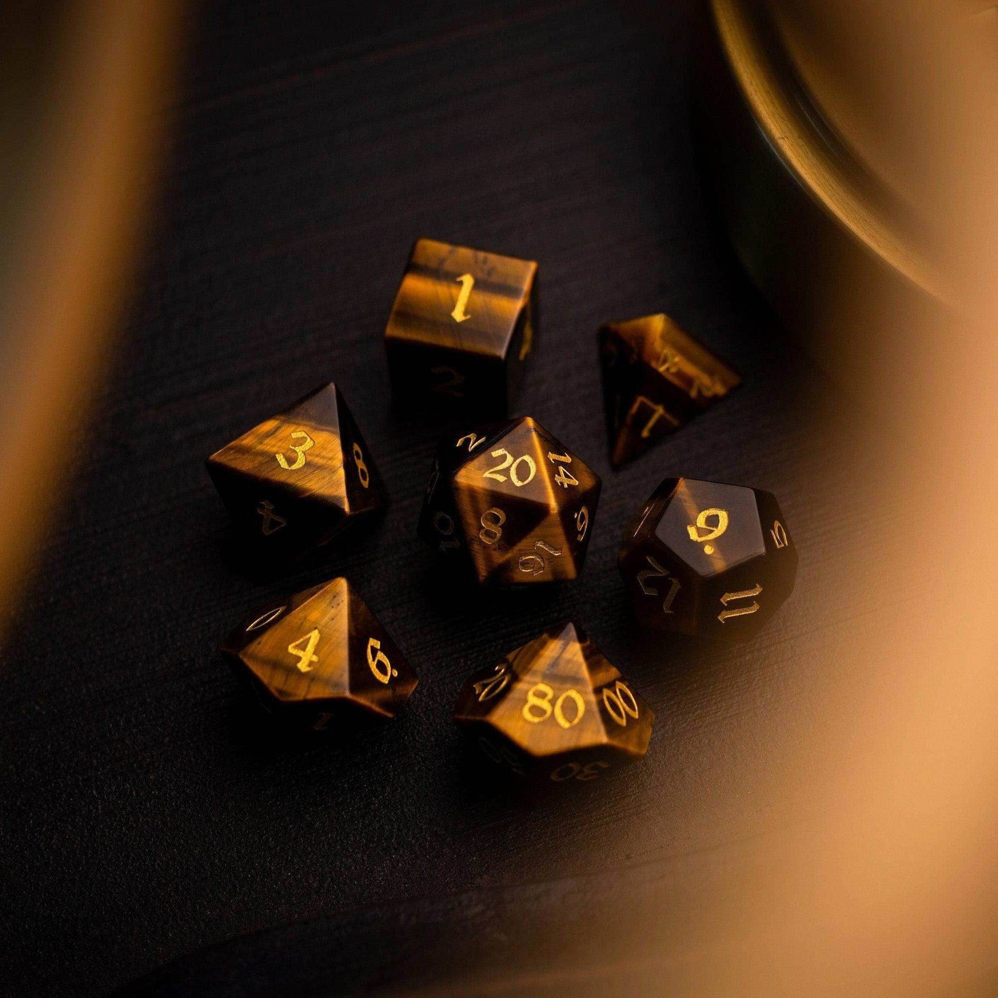 Yellow Tigers Eye Gemstone DND Dice Set - 