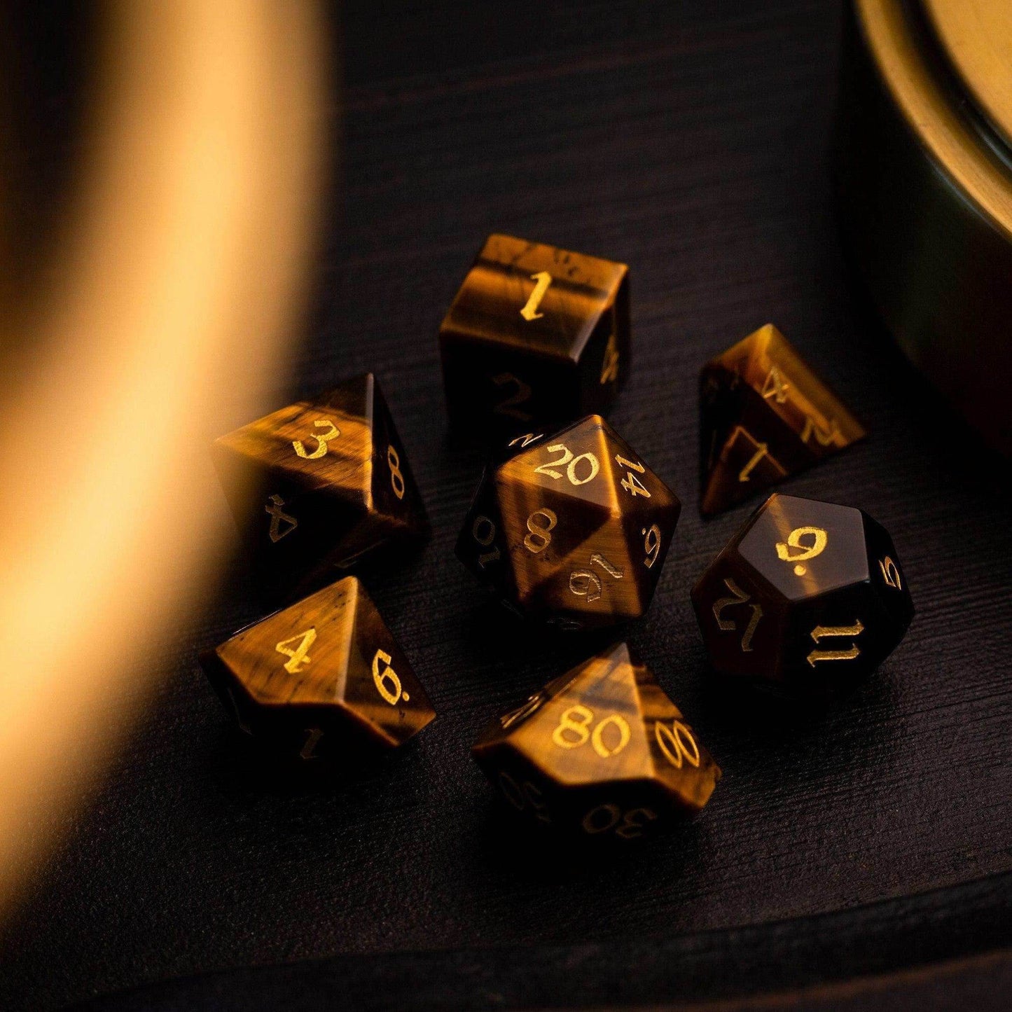 Yellow Tigers Eye Gemstone DND Dice Set - 