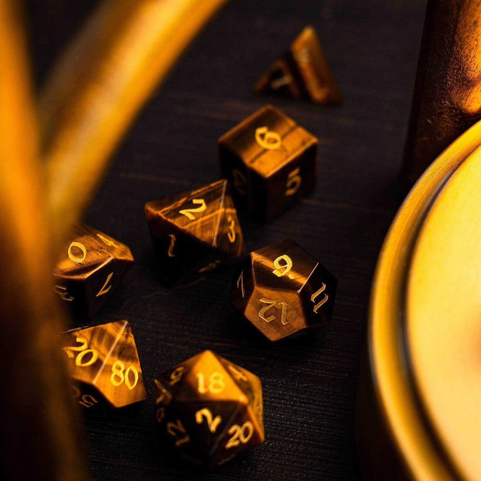 Yellow Tigers Eye Gemstone DND Dice Set - 