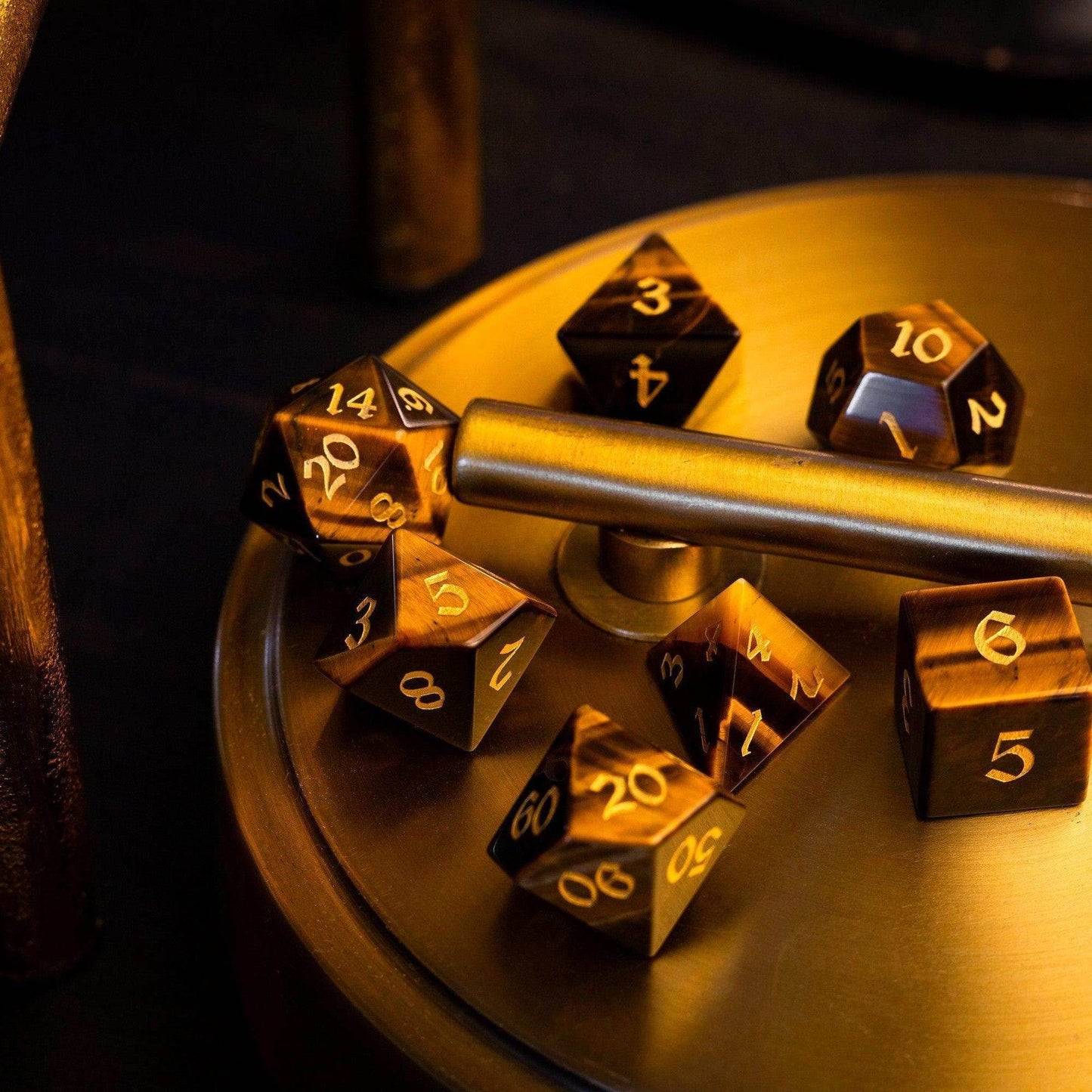 Yellow Tigers Eye Gemstone DND Dice Set - 