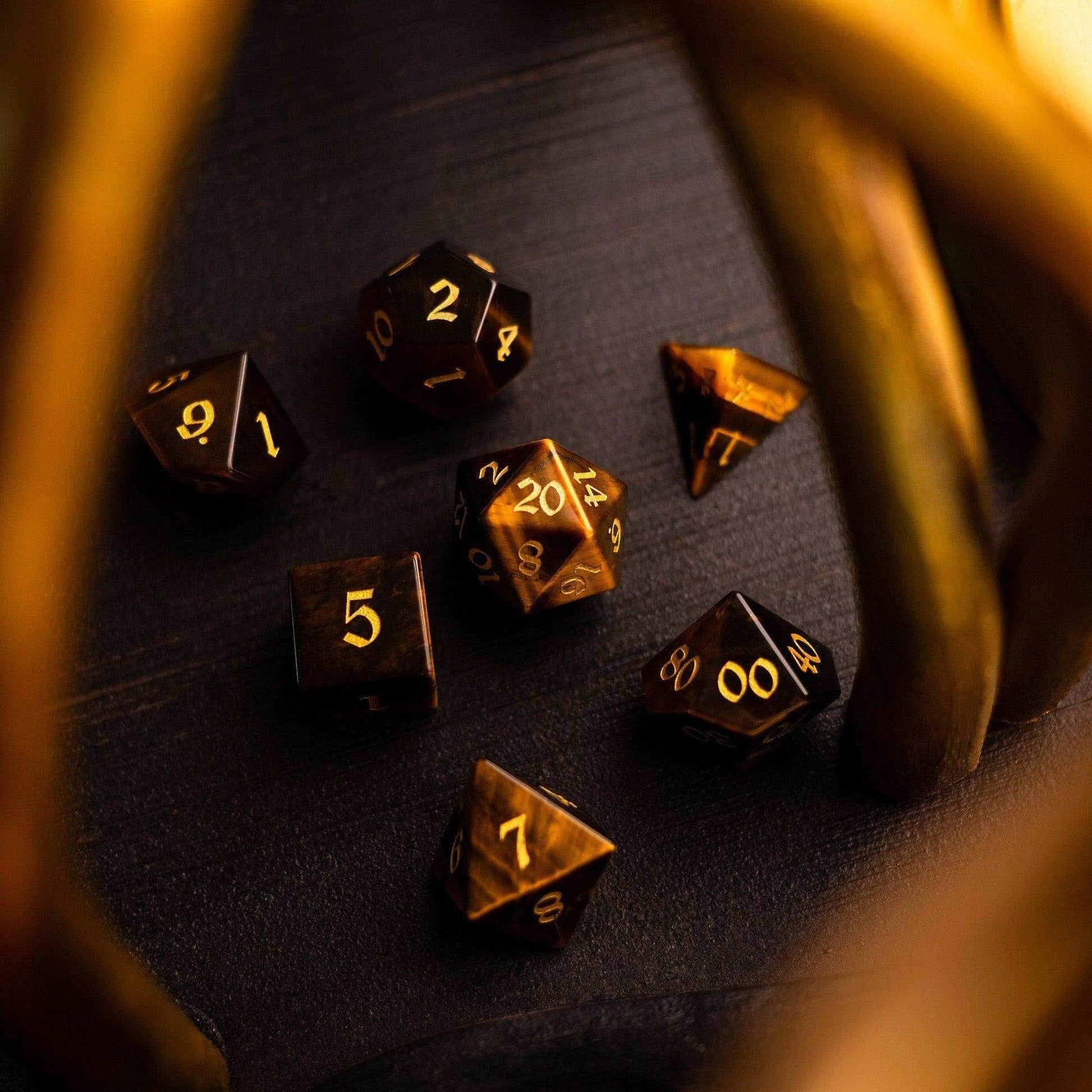 Yellow Tigers Eye Gemstone DND Dice Set - 