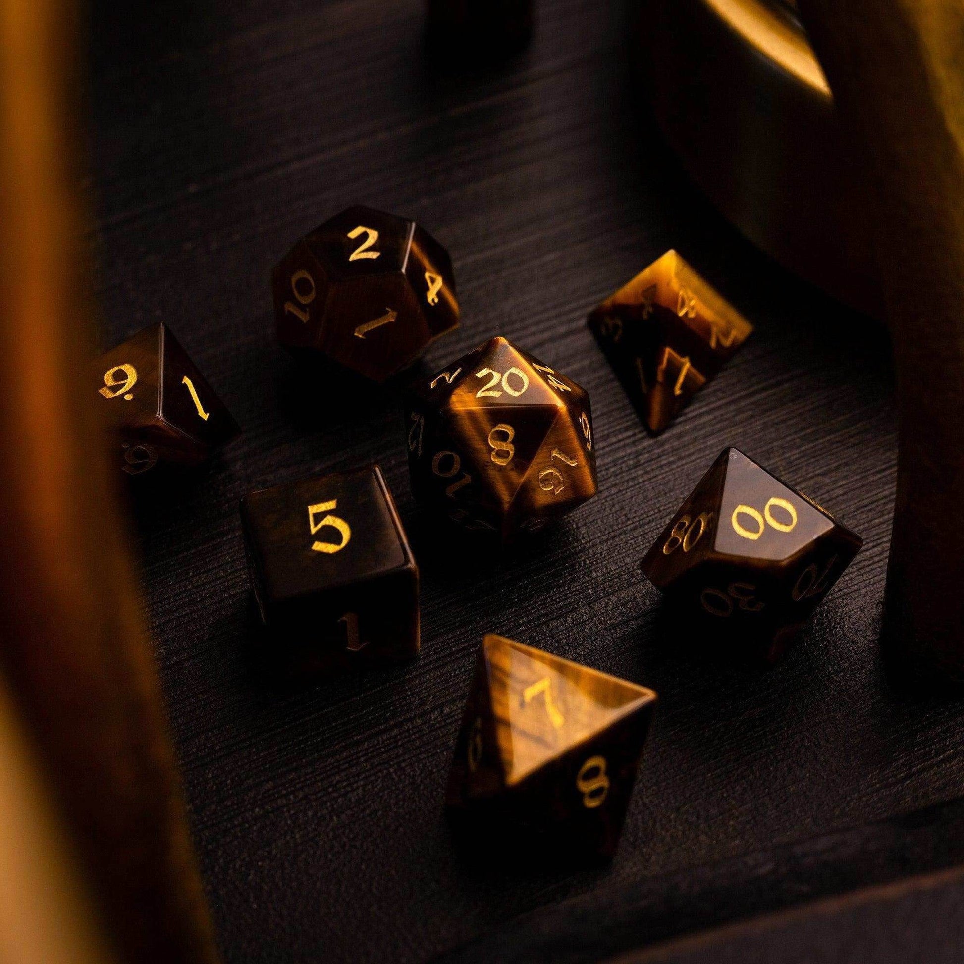 Yellow Tigers Eye Gemstone DND Dice Set - 
