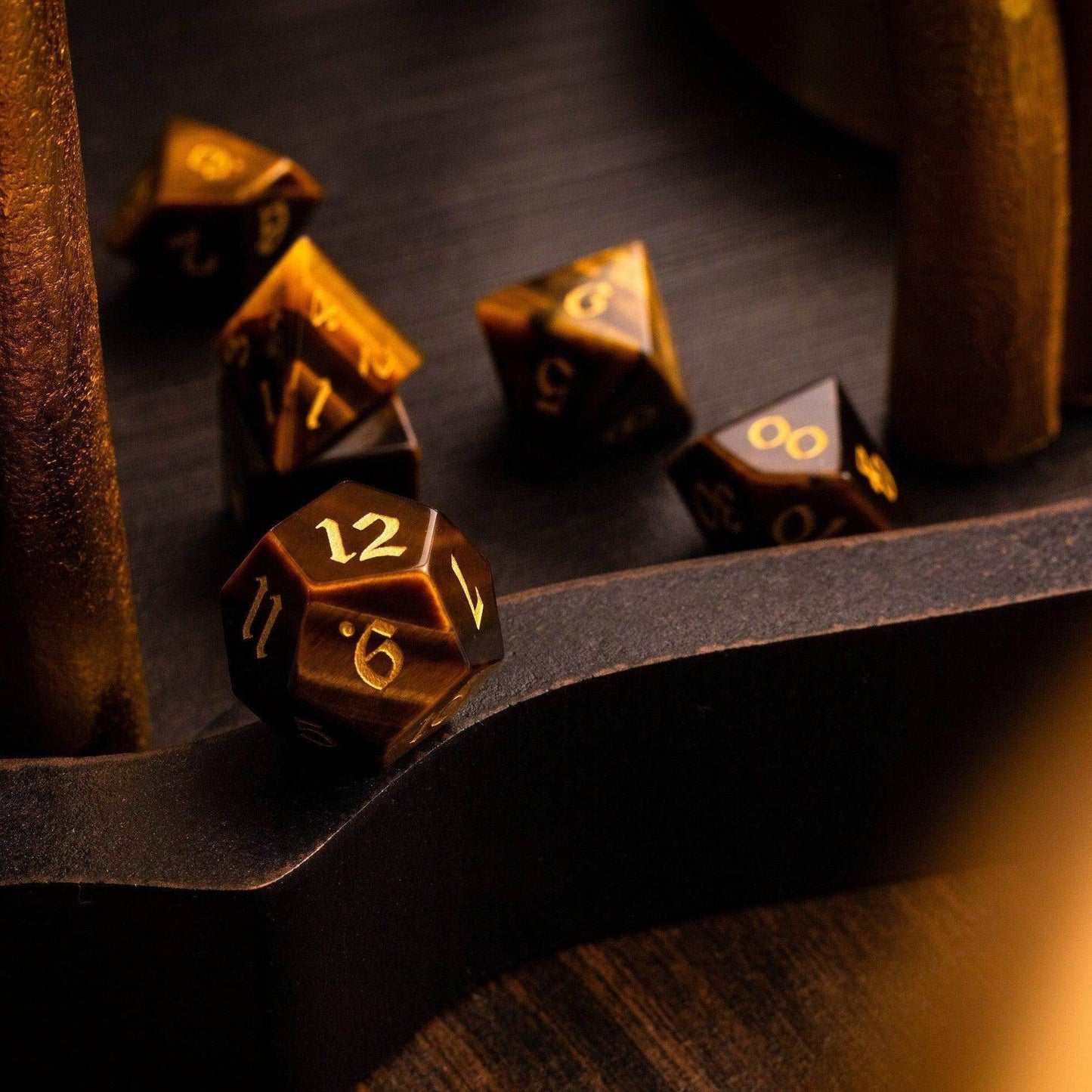 Yellow Tigers Eye Gemstone DND Dice Set - 