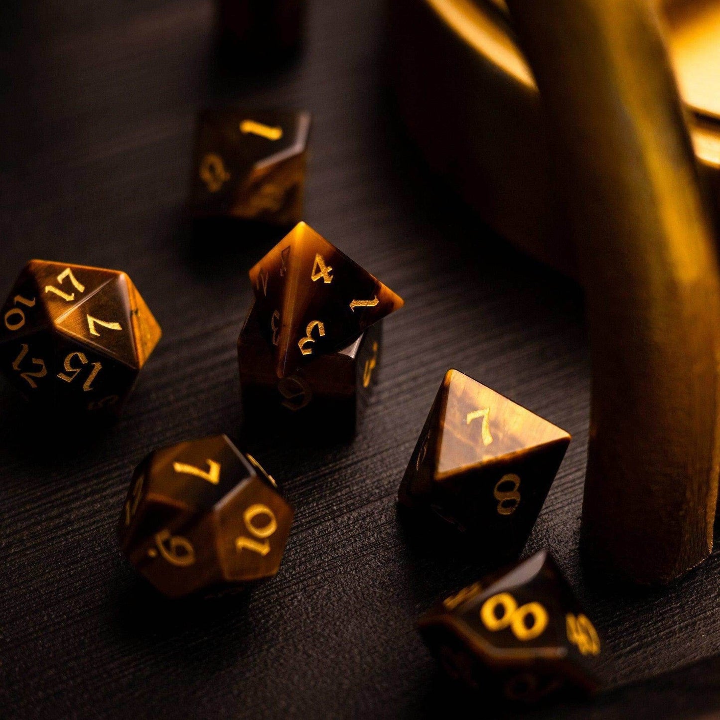Yellow Tigers Eye Gemstone DND Dice Set - 