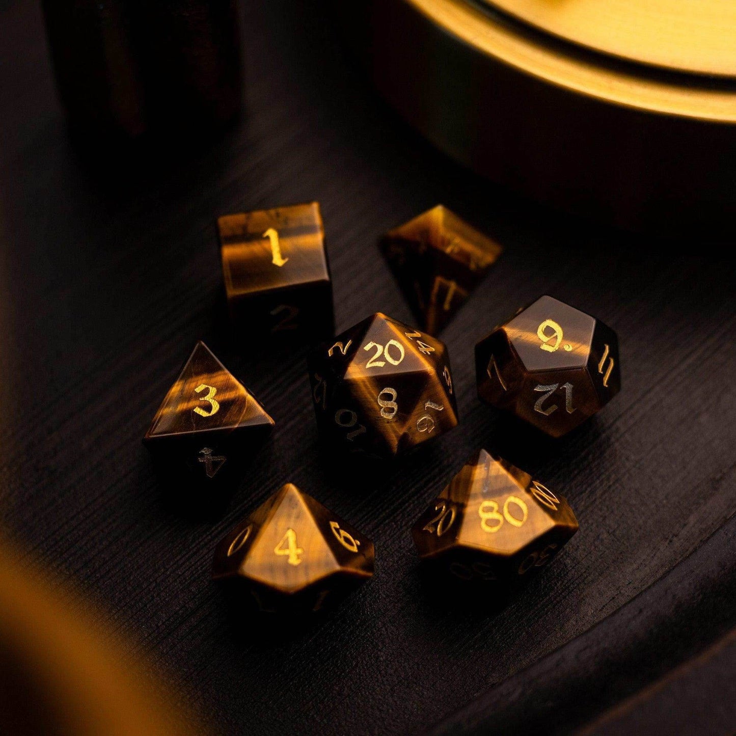 Yellow Tigers Eye Gemstone DND Dice Set - 