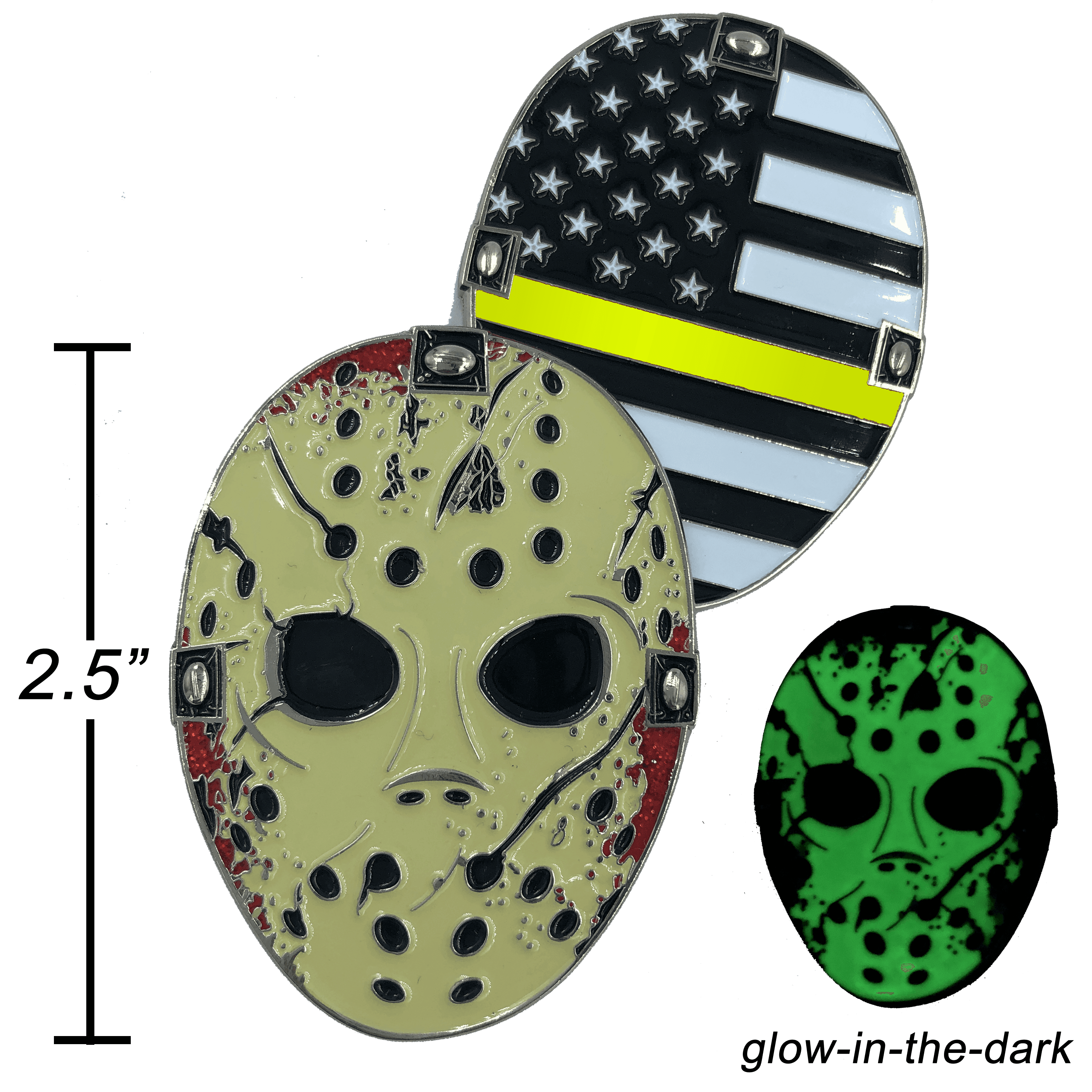 F-022 Thin Gold Line Jason Voorhees Challenge Coin Friday the 13th 911 Emergency Dispatcher Yellow TRUCKER truck driver - 