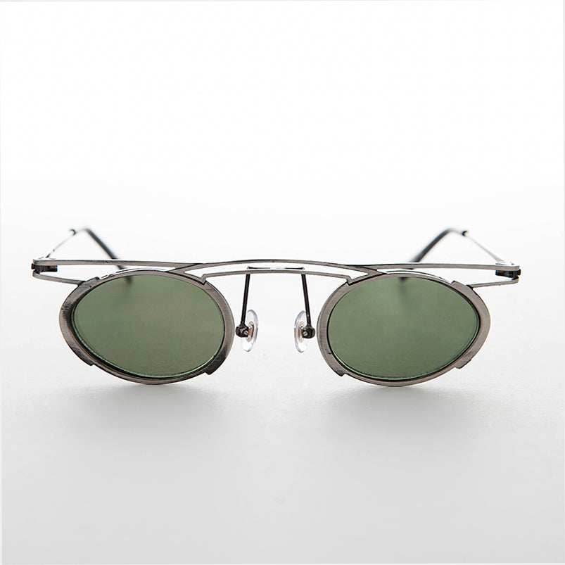 Floating Oval Lens Edwardian Steampunk Vintage Sunglass - Zebulon - Gunmetal
