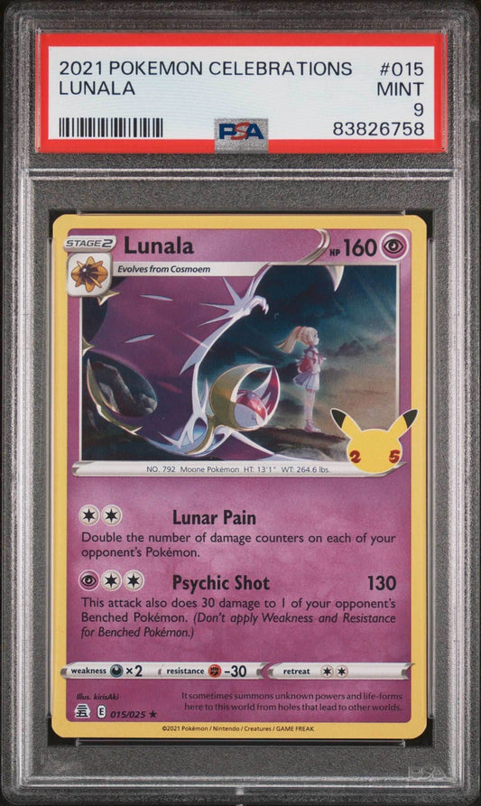 2021 POKEMON CELEBRATIONS LUNALA #15 PSA 9 - 