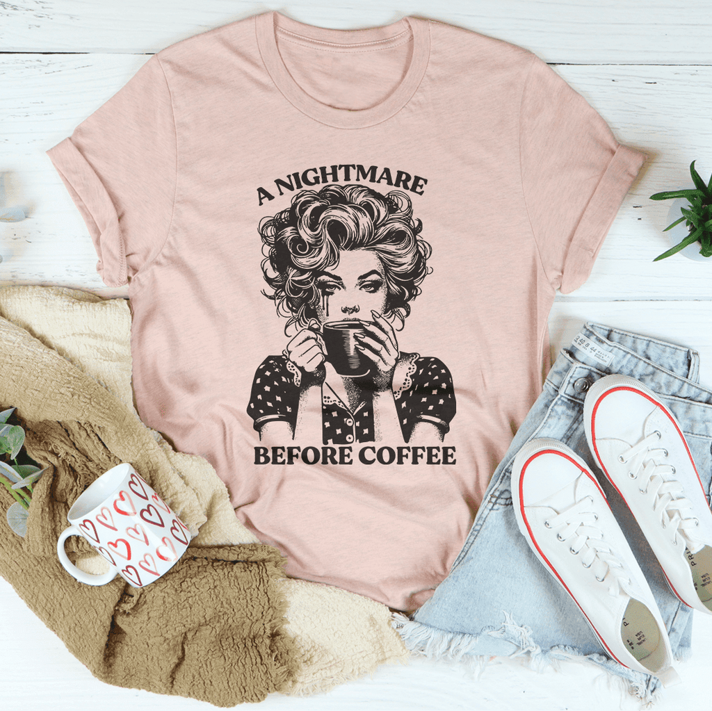 A Nightmare Before Coffee Tee - Heather Prism Peach / S