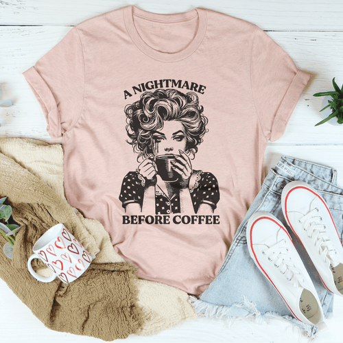 A Nightmare Before Coffee Tee - Heather Prism Peach / S