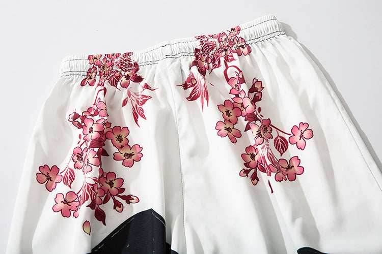 YC135 Pink Flowers Lightweight Pants - White / S