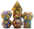 Purple & Green w/gold Galaxy Glitter 7-Dice Set RPG - 