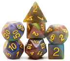 Purple & Green w/gold Galaxy Glitter 7-Dice Set RPG - 