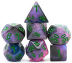Purple & Blue w/green Galaxy Glitter 7-Dice Set RPG - 