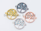 Turquoise CZ Micro Pave Round Tree Connector, Cubic Zirconia Tree Connector for Bracelet Necklace Earrings,  Sku#E204C