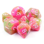 Apple Taffy Lime Green/Pink Glitter/Swirl 7-Dice Set by HendgaDice - 