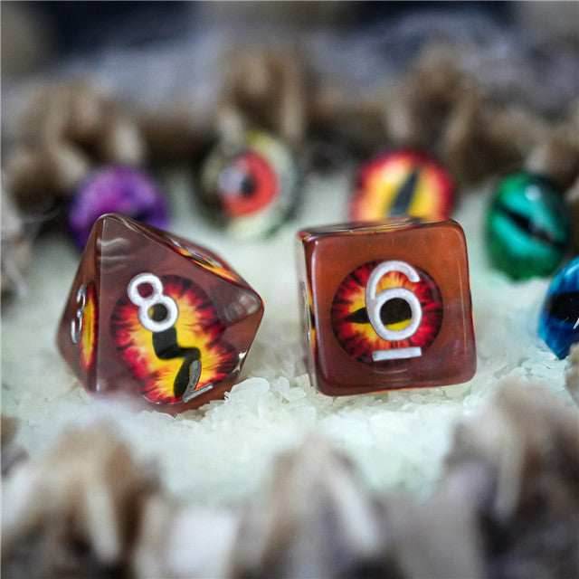 Brown Demon Eye Dragon Eye Dice 7-Dice Set Resin Dungeons and Dragons Dice - 