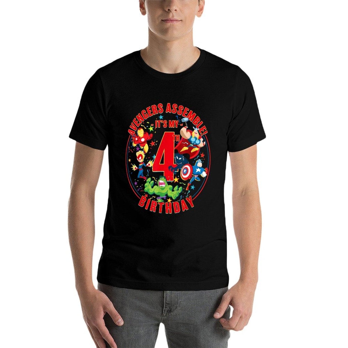Marvel Avengers Assemble It's My 4th Birthday  Heathered Texture T-Shirt