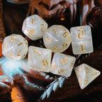 Glitter Party White Glitter Dice (Gold font) 7-Dice Set RPG DND - 
