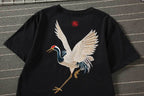 KH858 Flying Crane Embroidery Tee - black / S