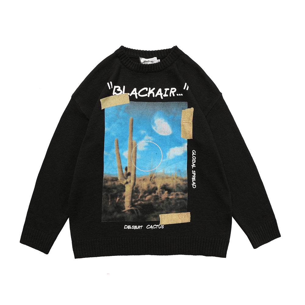 Desert Cactus Knit Sweater - Black / S