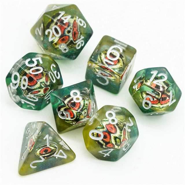 Reptile Green Demon Eye Dragon Eye Dice 7-Dice Set Resin Dungeons and Dragons Dice - 