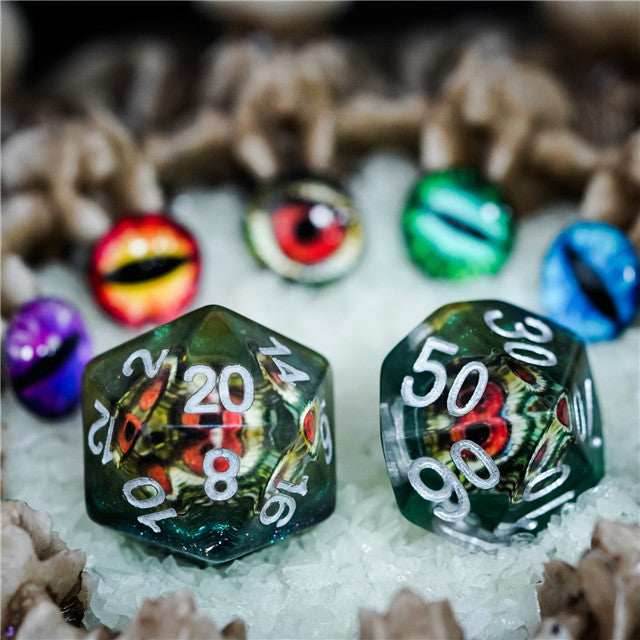 Reptile Green Demon Eye Dragon Eye Dice 7-Dice Set Resin Dungeons and Dragons Dice - 
