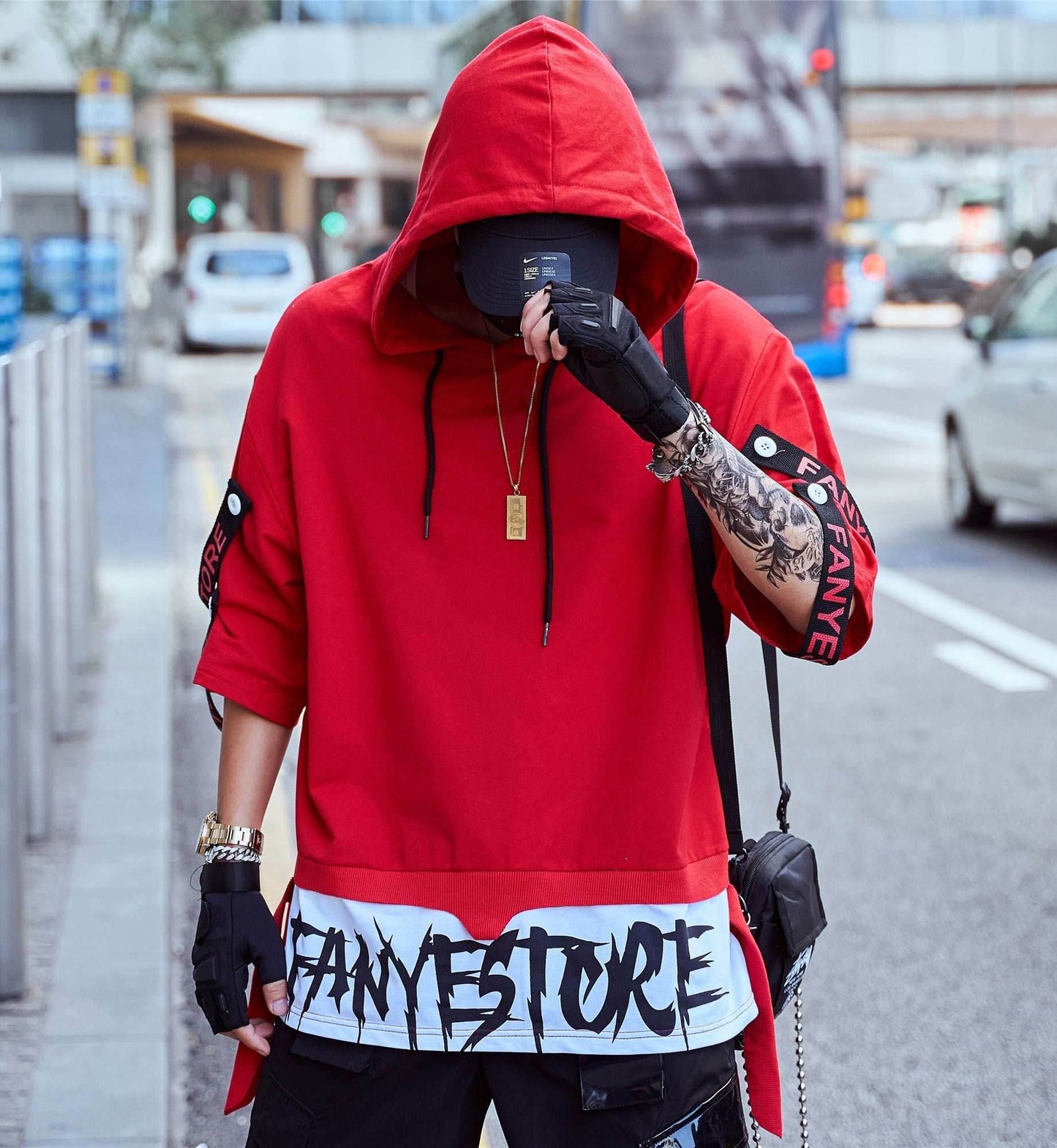 Red Solo Movement Short Sleeves Hoodie - Red / S