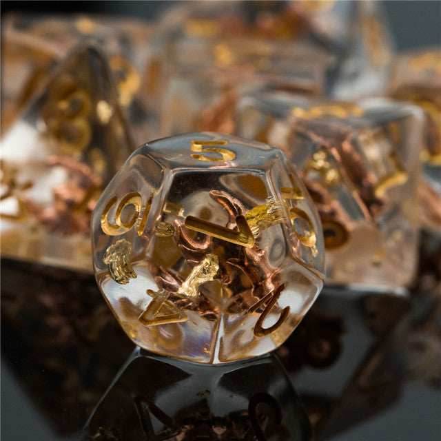 Paladin (Helmet) Clear Dice w/ Golden Helmet 7-Dice Set Rpg - 