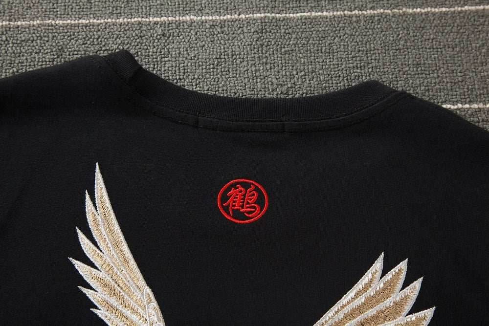 KH858 Flying Crane Embroidery Tee - black / S