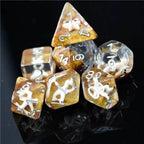 White Starfish Dice on Gold 7-Dice Set Resin Dungeons and Dragons Dice - 