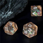 Peach Glitter Party Glitter Dice (White font) 7-Dice Set RPG DND - 