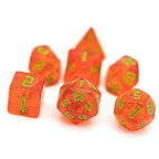 Strawberry Red Glitter Party Glitter Dice (Green font) 7-Dice Set RPG DND - 