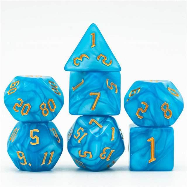 Blue Macaron 7-Dice Blend Set w/Gold Numbers - 