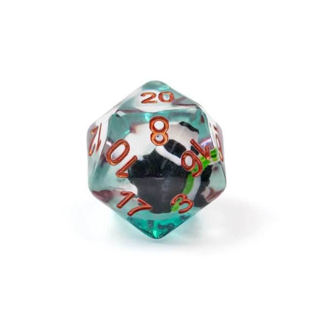 Bamboo Panda on Blue Glitter 7-Dice Set w/Copper Numbers Dnd Dice Set - 