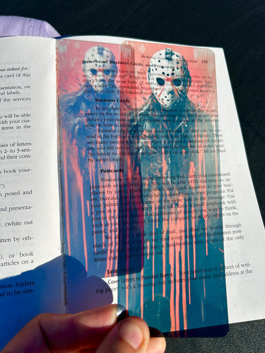 Voorhees Horror Bookmark – Jason Slasher Icon in Bloody Abstract Style, Stained Glass Bookmark