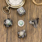 Compass Dice 7-Dice Set Clear w/ Moving Compass Inside Glitter Base Dnd - 