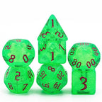 Green Glitter Party Glitter Dice (Pink font) 7-Dice Set RPG DND - 