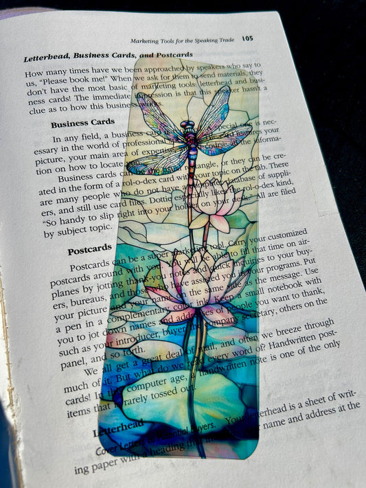 Dragonfly on Lotus Pond Bookmark in Soft Purples and Pinks – Serene Nature Art for Mindful Readers, Botanical Book Lovers