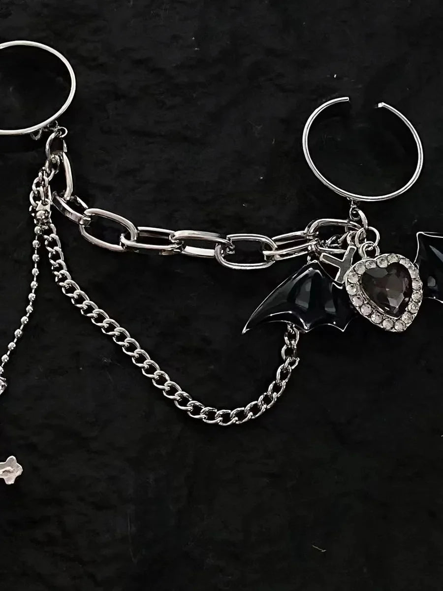 'Bat Doll' Kawaii Goth bat Wings & Cross Rings Set