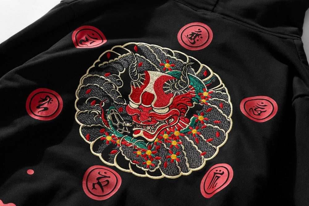 KH9060 Red Demon Embroidery Hoodie - Black / S