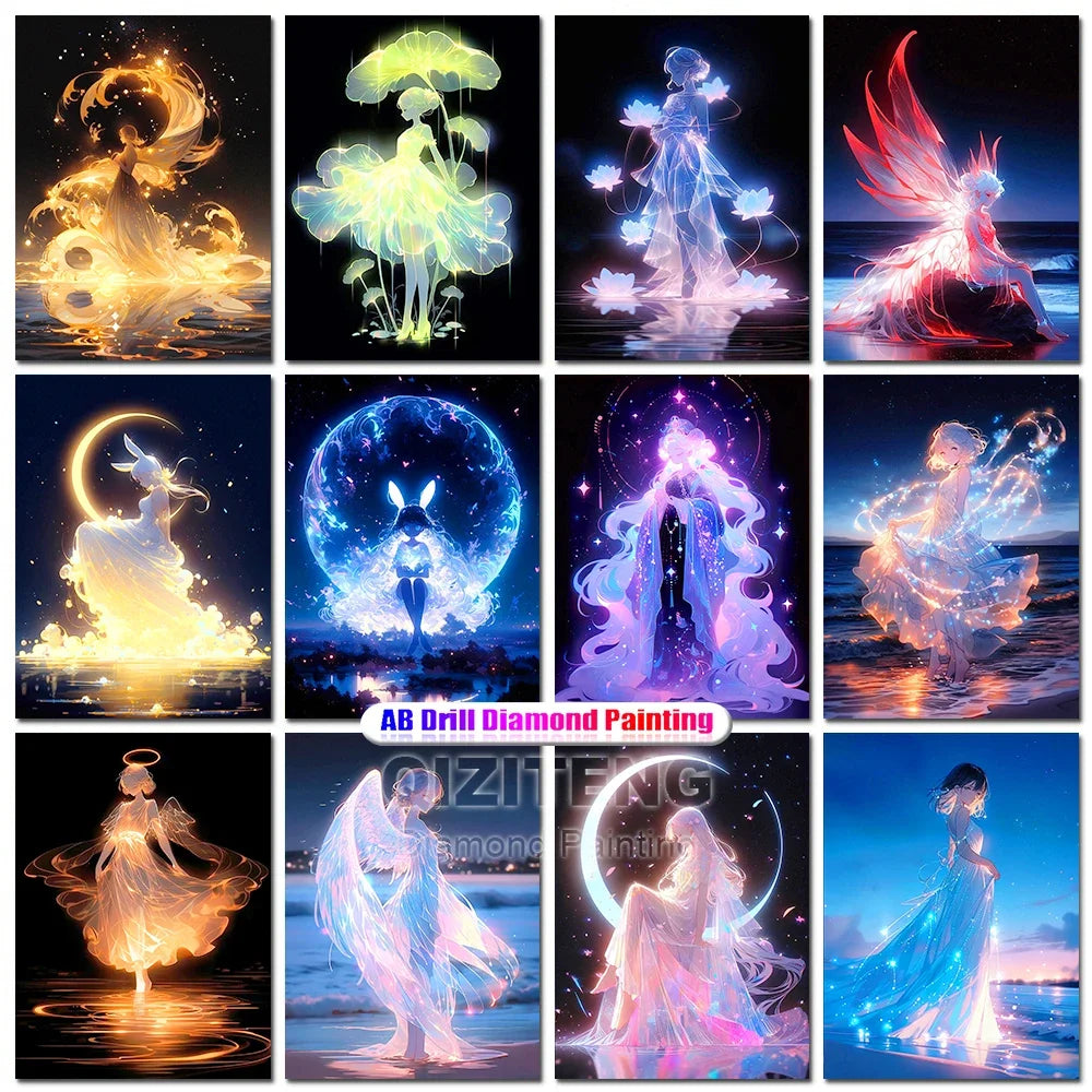 AB Diamond Painting Fluorescent Cartoon Girl Rhinestone Cross Stitch Princess Mosaic Embroidery Handmade Gift Home Decoration