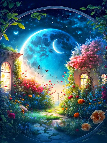 AB Fairy Dust Embroidery Moon Tree Fantasy Landscape DIY 5D Diamond Painting House Cross Stitch Kits Rhinestone Pictures Art