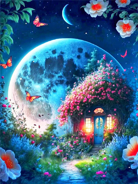 AB Fairy Dust Embroidery Moon Tree Fantasy Landscape DIY 5D Diamond Painting House Cross Stitch Kits Rhinestone Pictures Art