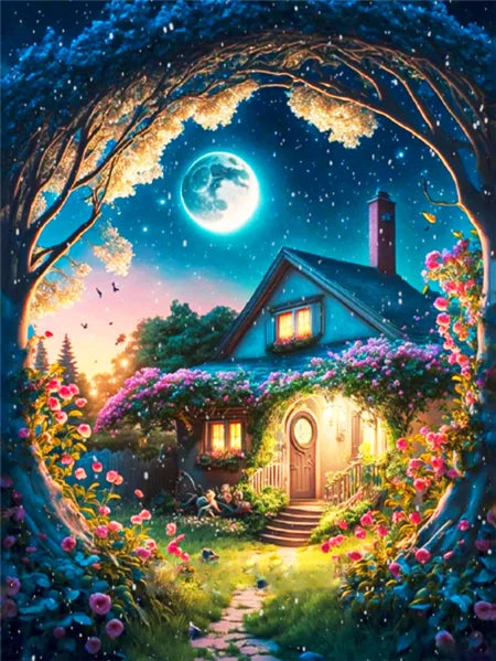 AB Fairy Dust Embroidery Moon Tree Fantasy Landscape DIY 5D Diamond Painting House Cross Stitch Kits Rhinestone Pictures Art