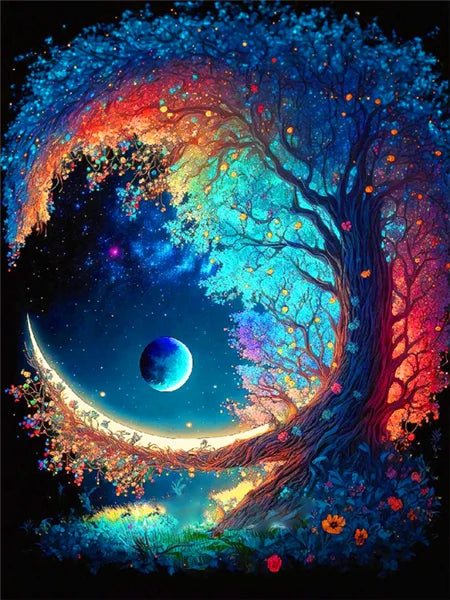 AB Fairy Dust Embroidery Moon Tree Fantasy Landscape DIY 5D Diamond Painting House Cross Stitch Kits Rhinestone Pictures Art